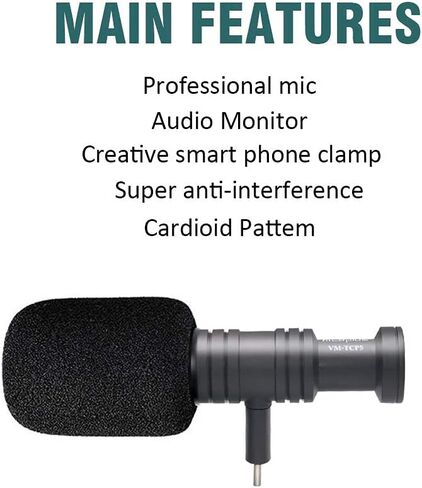 ميكروفون Mcoplus TCP5 Type-C (USB-C) - ميكروفون فيديو بمكثف اتجاهي متوافق مع أجهزة نوع جاك من النوع C، لهواتف Samsung Galaxy وLG وHTC Google Xiaomi والهواتف الذكية in Kuwait