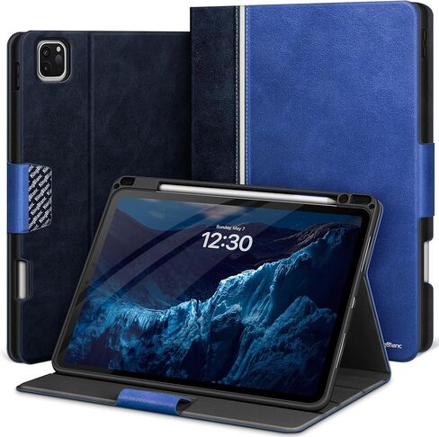 حافظة KingBlanc لجهاز iPad Pro مقاس 13 بوصة (2024، M4) مع حامل أقلام رصاص، غطاء واقٍ ذكي من الجلد النباتي [نوم/تنبيه تلقائي + دعم قلم رصاص Pro/قلم رصاص (USB-C) + زاوية عرض متعددة]، أزرق in Kuwait