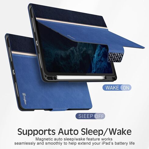حافظة KingBlanc لجهاز iPad Pro مقاس 13 بوصة (2024، M4) مع حامل أقلام رصاص، غطاء واقٍ ذكي من الجلد النباتي [نوم/تنبيه تلقائي + دعم قلم رصاص Pro/قلم رصاص (USB-C) + زاوية عرض متعددة]، أزرق in Kuwait
