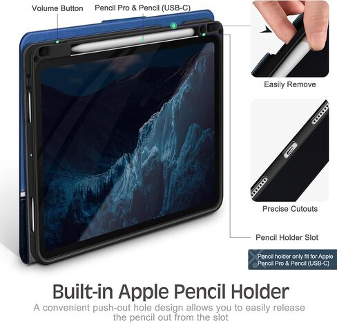 حافظة KingBlanc لجهاز iPad Pro مقاس 13 بوصة (2024، M4) مع حامل أقلام رصاص، غطاء واقٍ ذكي من الجلد النباتي [نوم/تنبيه تلقائي + دعم قلم رصاص Pro/قلم رصاص (USB-C) + زاوية عرض متعددة]، أزرق in Kuwait
