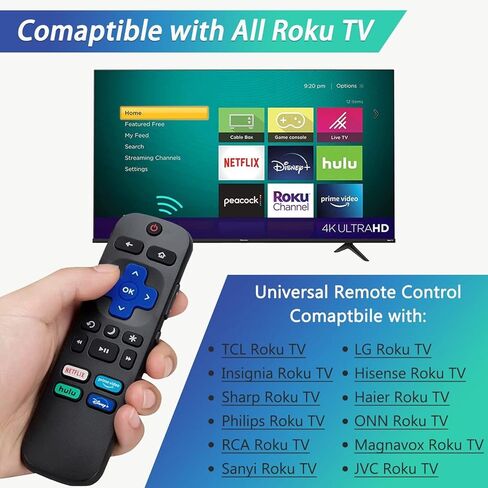 جهاز تحكم عن بعد عالمي للتلفزيون لجميع أجهزة تلفزيون Roku مع حافظة واقية مضيئة، بديل لـ TCL Roku/لجهاز Hisense Roku/لتلفزيون Sharp Roku، جهاز تحكم عن بعد للتلفزيون مع Netflix Disney+/Hulu/Prime Video in Kuwait
