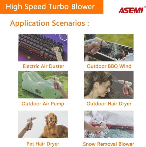 ASEMI High-Speed Turbo Air Duster, Multifunctional Portable Rechargeable USB,100000RPM 4.5h Endurance Hand Held Duster, Mini Car Home Cleaning Camping Tools,Flashlight with LED Bulb Outdoor (ORANGE) in Saudi Arabia