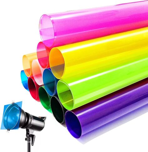 12 Pcs 12x12'' Correction Gel Light Filter Lighting Gels Diffuser 12 Colors Overlays Transparent Plastic Sheets Film for Landscape Led Light, Photography, Video, Photo, Stage (12''x12'') in Saudi Arabia