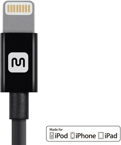 Monoprice 112840 Select Series Apple MFi معتمد كابل Lightning إلى USB للشحن والمزامنة، 6 أقدام أبيض لهاتف iPhone X، 8، 8 Plus، 7، 7 Plus، 6، 6 Plus، 5S، iPad Pro in Saudi Arabia