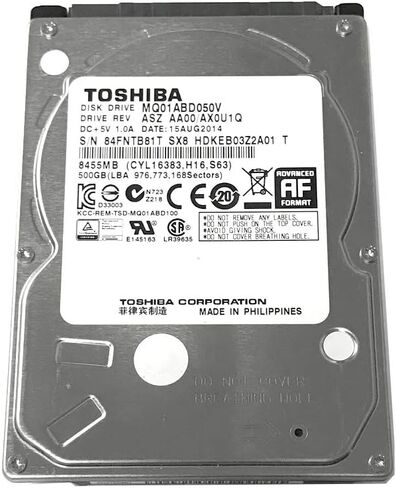 محرك الأقراص الصلبة للكمبيوتر المحمول Toshiba 2.5 بوصة SATA سعة 500 جيجابايت (5400 دورة في الدقيقة، ذاكرة تخزين مؤقت سعة 8 ميجابايت) MQ01ABD050V (متجدد) in Saudi Arabia