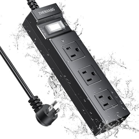 Outdoor Power Strip Weatherproof, 6 FT Extension Cord, Waterproof Surge Protector with 3 Wide Outlets, 1875W Overload Protection, Shockproof Outlet Extender (6FT Black VINE3) in Saudi Arabia