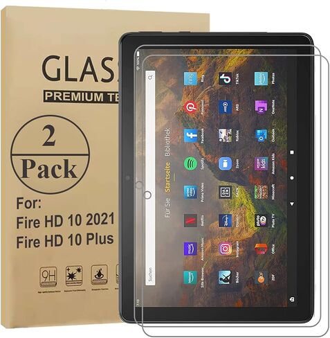 واقي شاشة لجهاز Fire HD 10 Tablet (2023/2021، الجيل الثالث عشر/الحادي عشر) وFire HD 10 Kids Pro، طبقة من الزجاج المقوى (عبوتان) in Kuwait