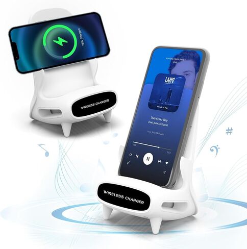 Cell Phone Stand with Wireless Bluetooth Speaker, 15W Fast Qi Wireless Charging with Amplifying Sound Design,Tech Unique Gift for Men WomenHim Her Dad Husband Boyfriend in Saudi Arabia