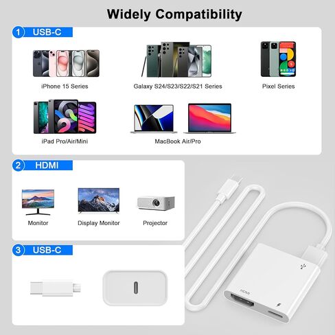 [معتمد من MFi] محول USB C إلى HDMI لجهاز iPhone 15 إلى التلفزيون، محول AV رقمي 2 في 1 من النوع C، محول موصل شاشة مزامنة 1080P متوافق مع iPhone 15/15 Pro/15 Pro Max إلى شاشة عرض HDTV in Kuwait