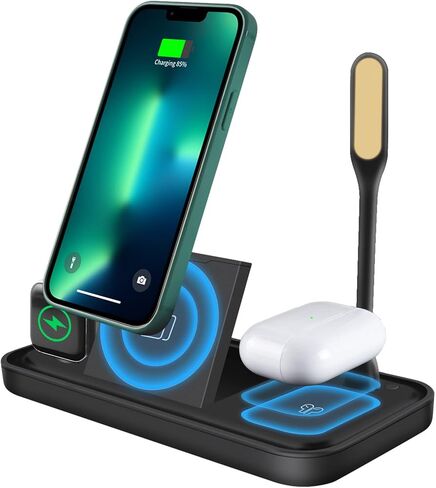 3C Light Wireless Charger, 4 in 1 Qi-Certified Fast Charging Station for Apple Watch Airpods Pro iPhone 121111proXXSXRXs Max88 Plus, Foldable Wireless Charging Stand (Black) in Saudi Arabia