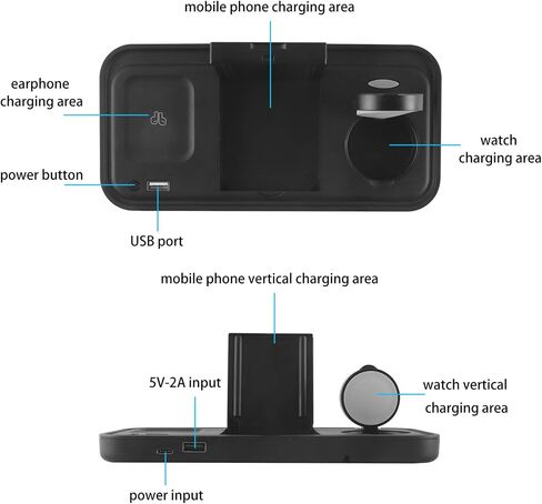 3C Light Wireless Charger, 4 in 1 Qi-Certified Fast Charging Station for Apple Watch Airpods Pro iPhone 121111proXXSXRXs Max88 Plus, Foldable Wireless Charging Stand (Black) in Saudi Arabia