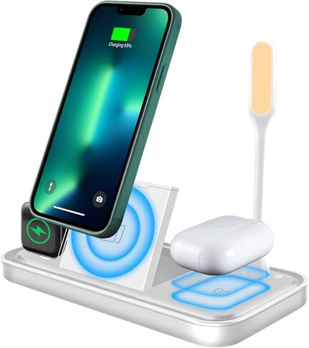 3C Light Wireless Charger, 4 in 1 Qi-Certified Fast Charging Station for Apple Watch Airpods Pro iPhone 121111proXXSXRXs Max88 Plus, Foldable Wireless Charging Stand (Black) in Saudi Arabia