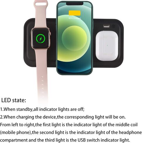 3C Light Wireless Charger, 4 in 1 Qi-Certified Fast Charging Station for Apple Watch Airpods Pro iPhone 121111proXXSXRXs Max88 Plus, Foldable Wireless Charging Stand (Black) in Saudi Arabia