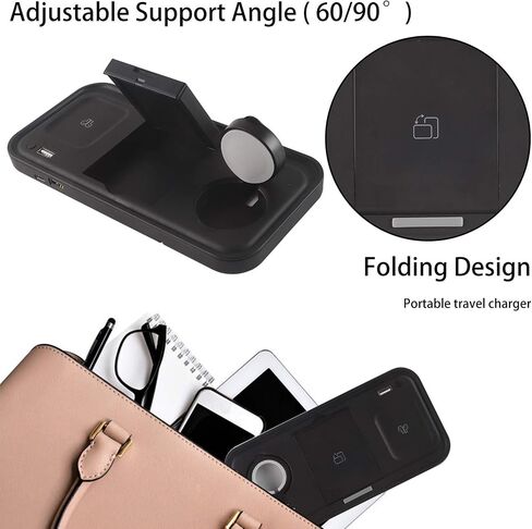 3C Light Wireless Charger, 4 in 1 Qi-Certified Fast Charging Station for Apple Watch Airpods Pro iPhone 121111proXXSXRXs Max88 Plus, Foldable Wireless Charging Stand (Black) in Saudi Arabia