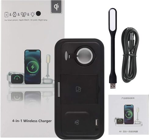 3C Light Wireless Charger, 4 in 1 Qi-Certified Fast Charging Station for Apple Watch Airpods Pro iPhone 121111proXXSXRXs Max88 Plus, Foldable Wireless Charging Stand (Black) in Saudi Arabia