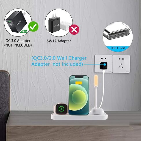 3C Light Wireless Charger, 4 in 1 Qi-Certified Fast Charging Station for Apple Watch Airpods Pro iPhone 121111proXXSXRXs Max88 Plus, Foldable Wireless Charging Stand (Black) in Saudi Arabia