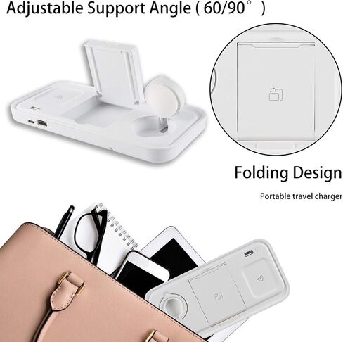 3C Light Wireless Charger, 4 in 1 Qi-Certified Fast Charging Station for Apple Watch Airpods Pro iPhone 121111proXXSXRXs Max88 Plus, Foldable Wireless Charging Stand (Black) in Saudi Arabia