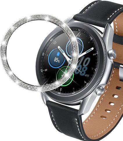 Cases Compatible with Samsung Galaxy 3 (41mm), Bling Rhinestone Diamond Stainless Steel Metal Bezel Ring Cover Replacement Watch Face for Women Men (Silver) in Saudi Arabia