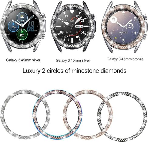 Cases Compatible with Samsung Galaxy 3 (41mm), Bling Rhinestone Diamond Stainless Steel Metal Bezel Ring Cover Replacement Watch Face for Women Men (Silver) in Saudi Arabia