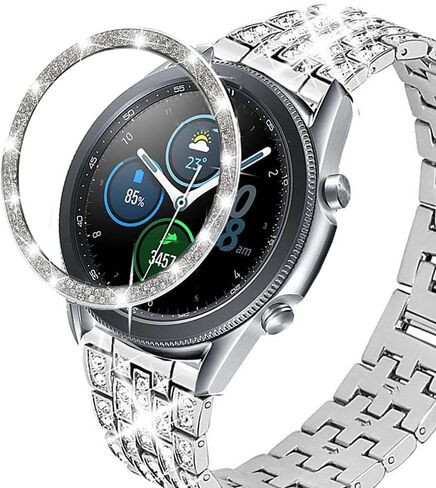 Cases Compatible with Samsung Galaxy 3 (41mm), Bling Rhinestone Diamond Stainless Steel Metal Bezel Ring Cover Replacement Watch Face for Women Men (Silver) in Saudi Arabia