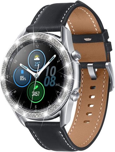 Cases Compatible with Samsung Galaxy 3 (41mm), Bling Rhinestone Diamond Stainless Steel Metal Bezel Ring Cover Replacement Watch Face for Women Men (Silver) in Saudi Arabia