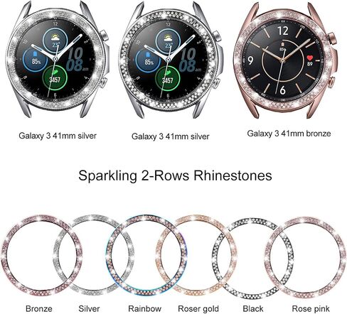 Cases Compatible with Samsung Galaxy 3 (41mm), Bling Rhinestone Diamond Stainless Steel Metal Bezel Ring Cover Replacement Watch Face for Women Men (Silver) in Saudi Arabia