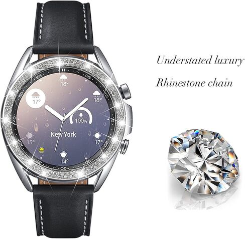 Cases Compatible with Samsung Galaxy 3 (41mm), Bling Rhinestone Diamond Stainless Steel Metal Bezel Ring Cover Replacement Watch Face for Women Men (Silver) in Saudi Arabia