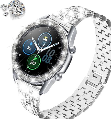 Cases Compatible with Samsung Galaxy 3 (41mm), Bling Rhinestone Diamond Stainless Steel Metal Bezel Ring Cover Replacement Watch Face for Women Men (Silver) in Saudi Arabia
