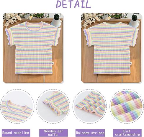 Toddler Baby Girl Summer Clothes Sets with Rainbow Ribbed Knit Shirts & Short Overalls in Saudi Arabia