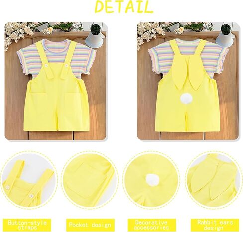 Toddler Baby Girl Summer Clothes Sets with Rainbow Ribbed Knit Shirts & Short Overalls in Saudi Arabia