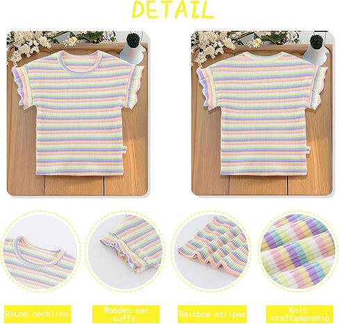 Toddler Baby Girl Summer Clothes Sets with Rainbow Ribbed Knit Shirts & Short Overalls in Saudi Arabia