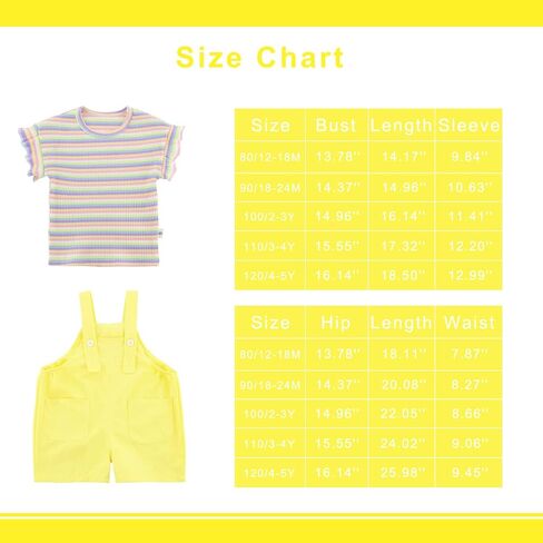 Toddler Baby Girl Summer Clothes Sets with Rainbow Ribbed Knit Shirts & Short Overalls in Saudi Arabia