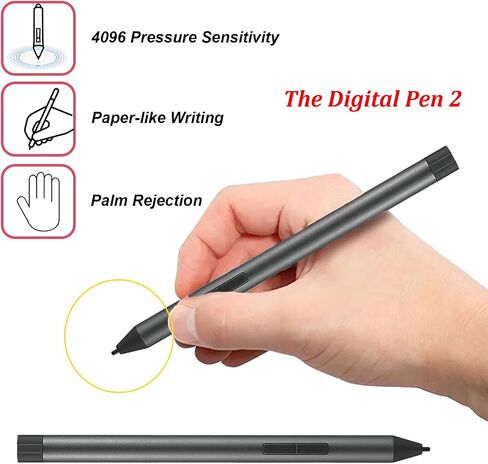قلم رقمي 2 متوافق مع قلم Lenovo الرقمي 2، متوافق مع Lenovo Yoga Book 9/2 in 1/7i/9i، ThinkBook 14 2in1/14s Yoga/Plus G4، IdeaPad Duet 3/5، 13w/300w Yoga Pen (رمادي) in Saudi Arabia