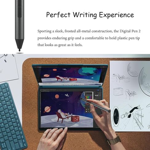 قلم رقمي 2 متوافق مع قلم Lenovo الرقمي 2، متوافق مع Lenovo Yoga Book 9/2 in 1/7i/9i، ThinkBook 14 2in1/14s Yoga/Plus G4، IdeaPad Duet 3/5، 13w/300w Yoga Pen (رمادي) in Saudi Arabia