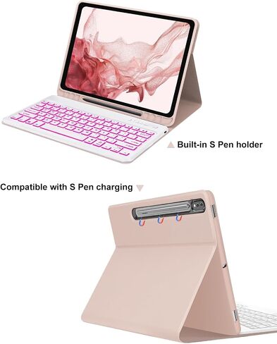 Keyboard Case for SAMSUNG Galaxy Tab A9+ Tablet 11", Dechatable Keyboard Bluetooth, Smart Cover Compatible with S Pen, w/Pencil Holder Auto Sleep/Wake Synthetic Leather Folio for Tab A9 Plus, Black in Kuwait