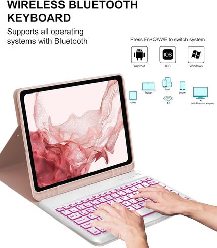Keyboard Case for SAMSUNG Galaxy Tab A9+ Tablet 11", Dechatable Keyboard Bluetooth, Smart Cover Compatible with S Pen, w/Pencil Holder Auto Sleep/Wake Synthetic Leather Folio for Tab A9 Plus, Black in Kuwait