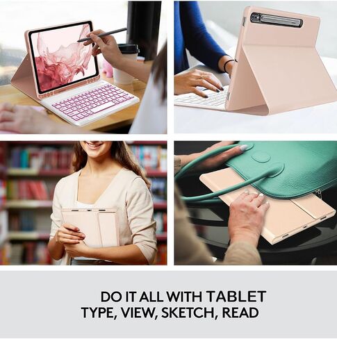 Keyboard Case for SAMSUNG Galaxy Tab A9+ Tablet 11", Dechatable Keyboard Bluetooth, Smart Cover Compatible with S Pen, w/Pencil Holder Auto Sleep/Wake Synthetic Leather Folio for Tab A9 Plus, Black in Kuwait