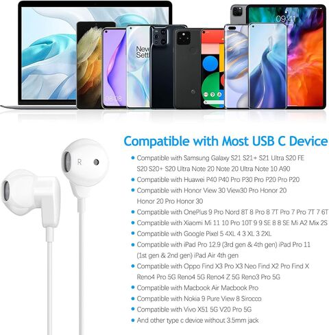 USB C Headphones for Galaxy S24 S23 S22 A54 A53 Z Fold 5 6, USB Type C Earphones with Microphone Android Wired Earbuds DAC Noise Canceling Headset for Samsung S21 Plus S20 FE Tab S9 S8 Pixel 8 7 Pro in Saudi Arabia
