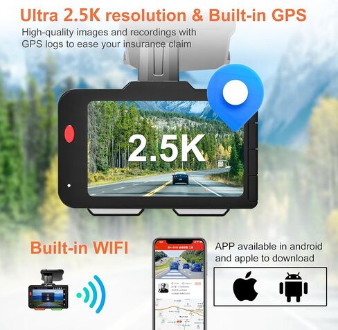 Scaled AI Dashcam, HAWKSE2K, 2.5K Dash Cam Front and Rear, 3" Monitor Visual Traffic,7 ADAS Functions, 10 Voice commands,Free 64G SD card, Free APP, Car Dash Camera with GPS/WiFi and stary Vision in Saudi Arabia