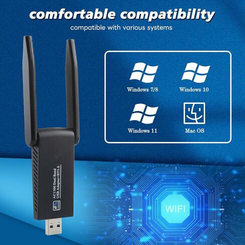 BOOBRIE USB WiFi Bluetooth Adapter AC1300 Mbps Dual Band 2.4G/5.8Ghz Wi-Fi Antenna Bluetooth 5.0 Adapter USB 3.0 Network Antenna for PC Laptop Desktop Windows 10/8/7/Vista/XP Mac in Saudi Arabia