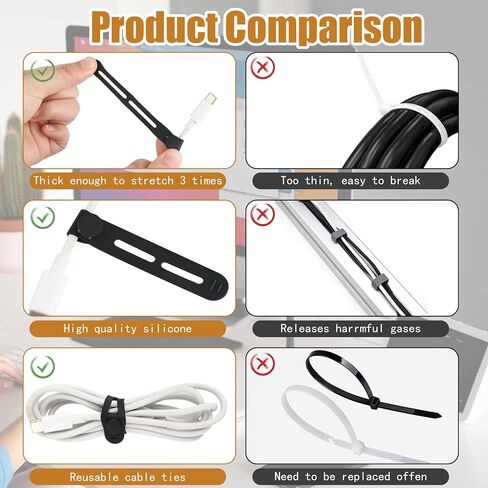 Reusable Cable Ties, 40 Pcs Silicone Cord Organizer Charger Management Ties Elasticity Cable Organizer Adjustable Accessories Cord Holder Straps Desk Cable Management for Home Office Travel in Saudi Arabia