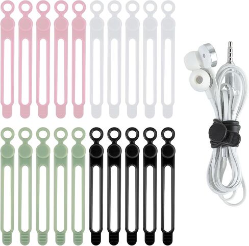 Cable Ties Cord Organizer Cable Holder 20 PCS Silicone Bands Home Organization Plant Management Phone Charger Wire Clips Appliance Storage Travel Office Computer Wraps Strips Holders Kitchen Straps in Saudi Arabia