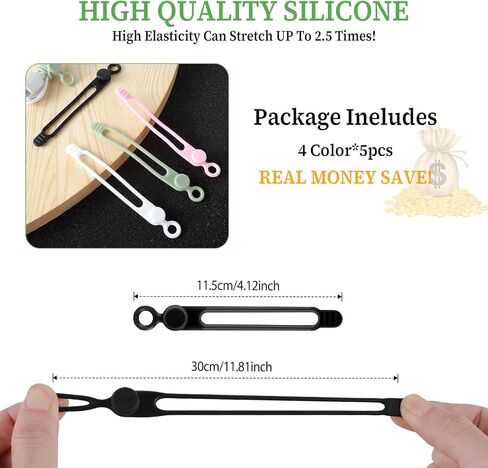 Cable Ties Cord Organizer Cable Holder 20 PCS Silicone Bands Home Organization Plant Management Phone Charger Wire Clips Appliance Storage Travel Office Computer Wraps Strips Holders Kitchen Straps in Saudi Arabia