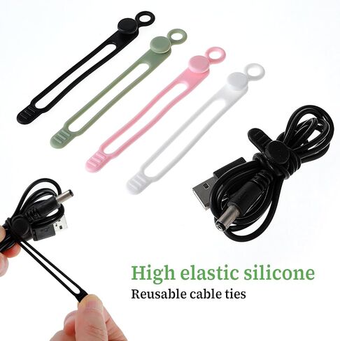 Cable Ties Cord Organizer Cable Holder 20 PCS Silicone Bands Home Organization Plant Management Phone Charger Wire Clips Appliance Storage Travel Office Computer Wraps Strips Holders Kitchen Straps in Saudi Arabia