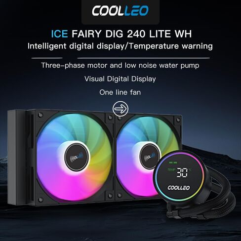 COOLLEO ICE Fairy 240 Digital ARGB 240mm AIO CPU Cooler,Three-Phase Nine-Stage Water Pump 280W TDP Liquid CPU Cooler for AMD AM4/AM5 & Intel LGA 115X/1200/1700 in Saudi Arabia