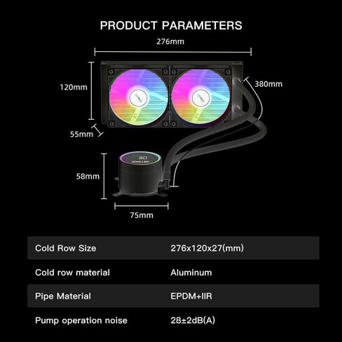 COOLLEO ICE Fairy 240 Digital ARGB 240mm AIO CPU Cooler,Three-Phase Nine-Stage Water Pump 280W TDP Liquid CPU Cooler for AMD AM4/AM5 & Intel LGA 115X/1200/1700 in Saudi Arabia