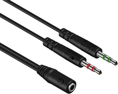 مقسم سماعة الرأس للكمبيوتر الشخصي 3.5 ملم أنثى إلى ثنائي 3.5 ملم ذكر ميكروفون ستيريو جاك Y كابل مقسم محول سماعة الرأس سلك Aux، مناسب لسماعات الألعاب/الهاتف الذكي إلى مقبس مزدوج للكمبيوتر المحمول والكمبيوتر المكتبي in Kuwait