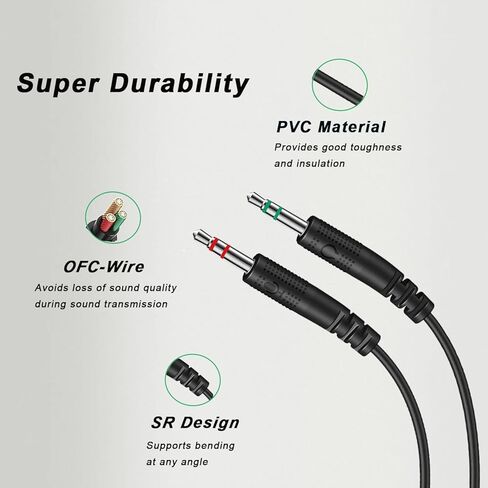 مقسم سماعة الرأس للكمبيوتر الشخصي 3.5 ملم أنثى إلى ثنائي 3.5 ملم ذكر ميكروفون ستيريو جاك Y كابل مقسم محول سماعة الرأس سلك Aux، مناسب لسماعات الألعاب/الهاتف الذكي إلى مقبس مزدوج للكمبيوتر المحمول والكمبيوتر المكتبي in Kuwait