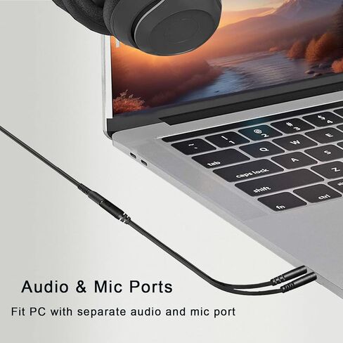 مقسم سماعة الرأس للكمبيوتر الشخصي 3.5 ملم أنثى إلى ثنائي 3.5 ملم ذكر ميكروفون ستيريو جاك Y كابل مقسم محول سماعة الرأس سلك Aux، مناسب لسماعات الألعاب/الهاتف الذكي إلى مقبس مزدوج للكمبيوتر المحمول والكمبيوتر المكتبي in Kuwait