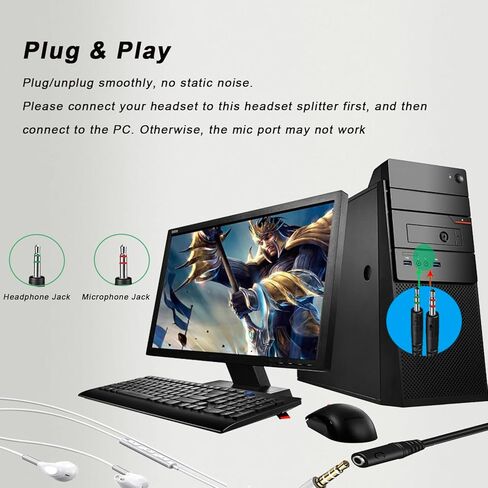 مقسم سماعة الرأس للكمبيوتر الشخصي 3.5 ملم أنثى إلى ثنائي 3.5 ملم ذكر ميكروفون ستيريو جاك Y كابل مقسم محول سماعة الرأس سلك Aux، مناسب لسماعات الألعاب/الهاتف الذكي إلى مقبس مزدوج للكمبيوتر المحمول والكمبيوتر المكتبي in Kuwait